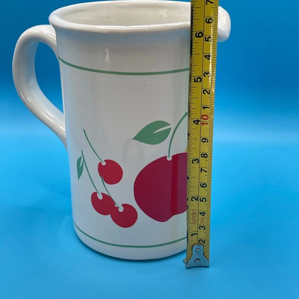 Vintage Fruit Ceramic Pitcher White Apple Pear Strawberry Cherry 80s 90s Country
